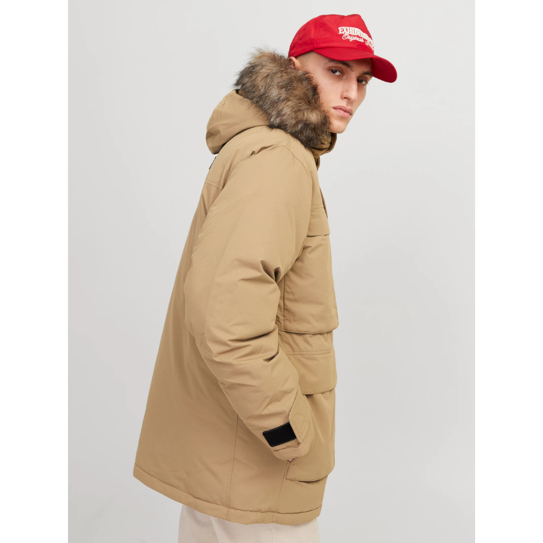 Erkek Jjstar Rüzgar Geçirmez Kapüşonu Kürklü Parka 12256892 Vizon